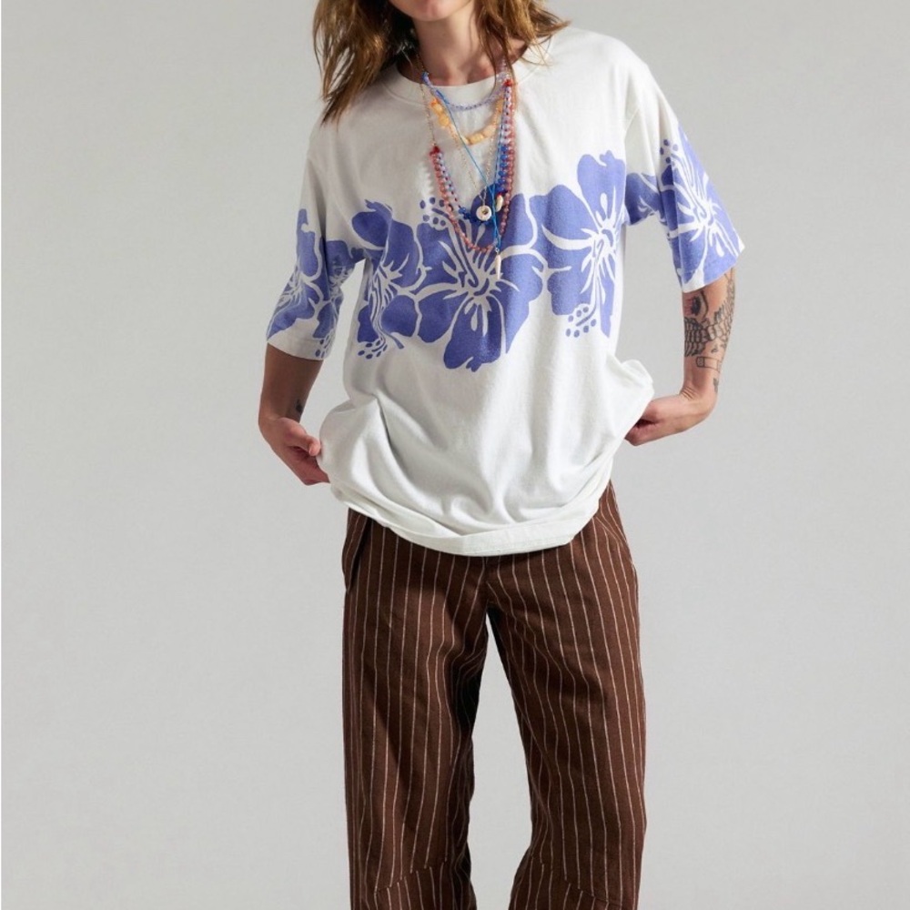 Free People White Tee with Lavender Floral Band